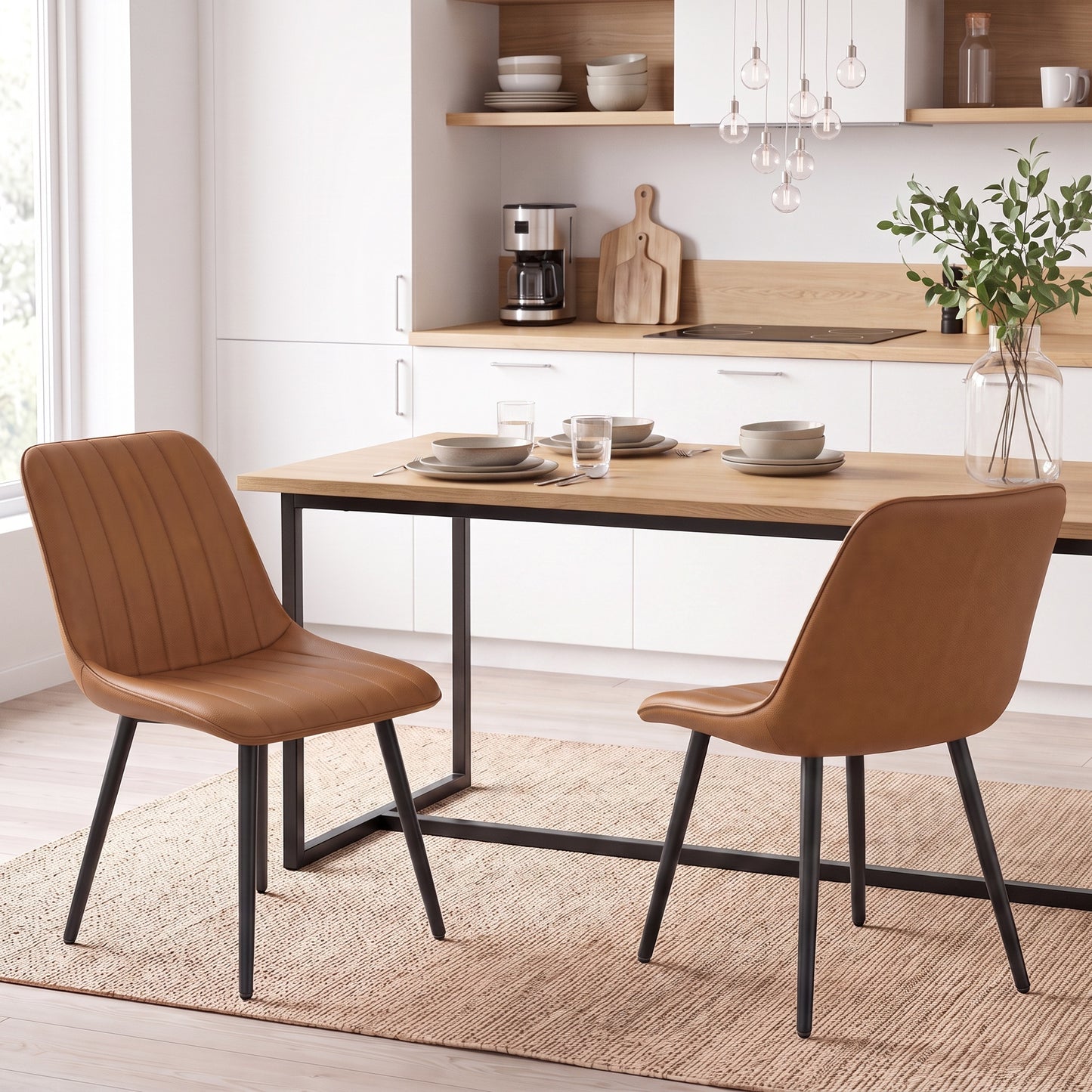 HOMCOM Faux Leather Dining Chairs Set Of 2 Comfortable Modern Kitchen Brown
