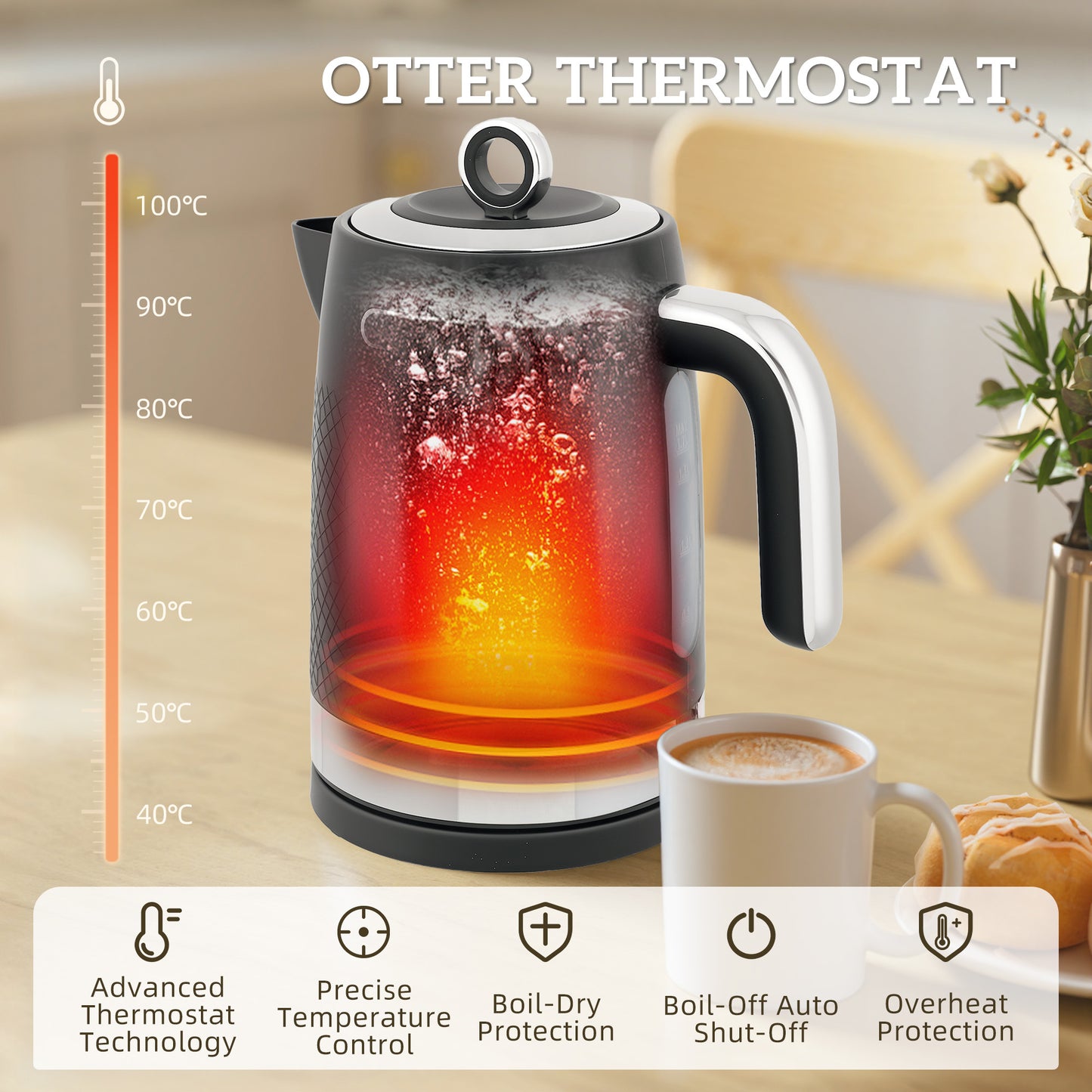 HOMCOM Sleek Textured Kettle And Toaster Set Matte Black Finish With Otter Thermostat 1.7L Kettle