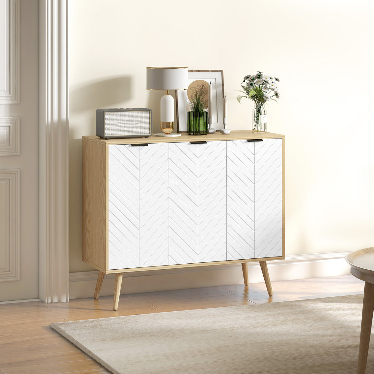HOMCOM Modern Sideboard and Buffet, Dining Room Cabinet with Adjustable Shelves and 3 Doors, White