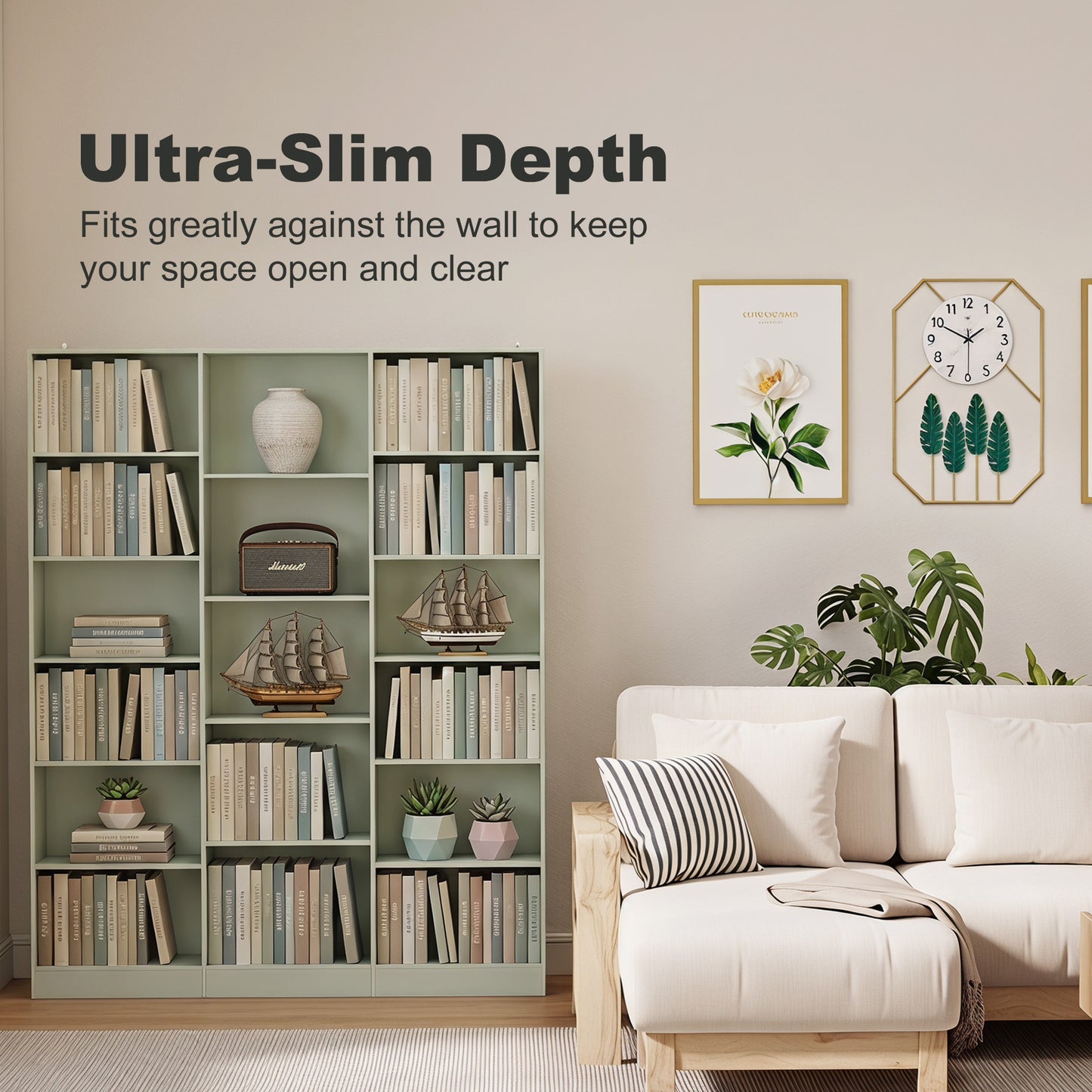 HOMCOM Six Tier Bookcase With Open Storage And Anti Tipping Hardware Adjustable Shelves In Light Green