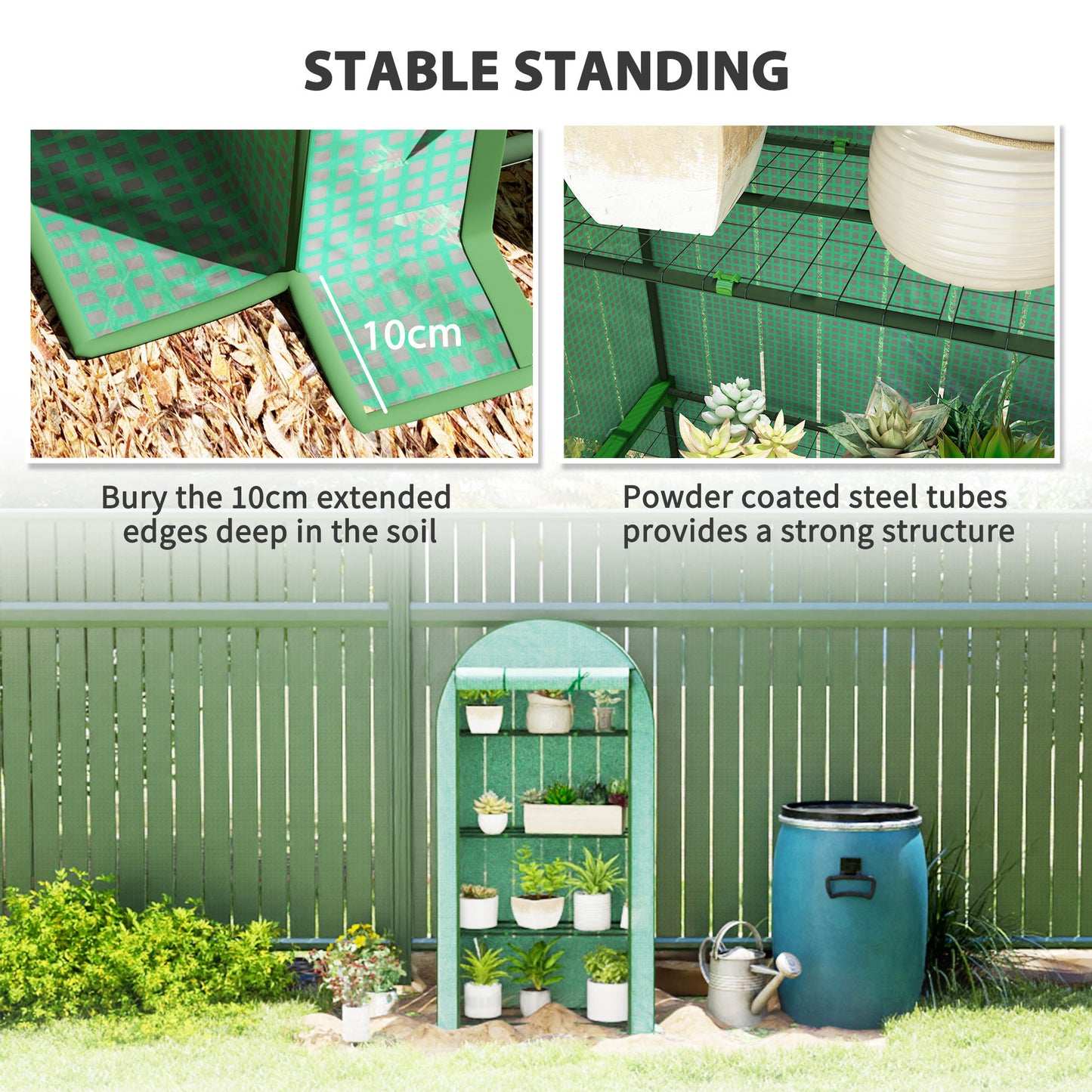Outsunny Four Shelf Mini Greenhouse in Green with UV Protective Cover and Roll Up Door for Easy Access