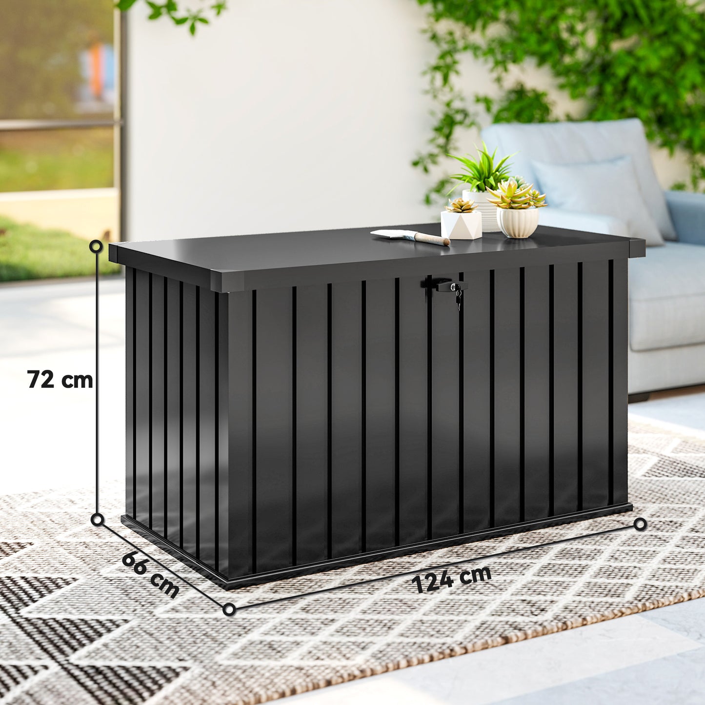 Outsunny 400L Galvanised Steel Garden Storage Box Black Weatherproof Outdoor Cushions Tools Storage