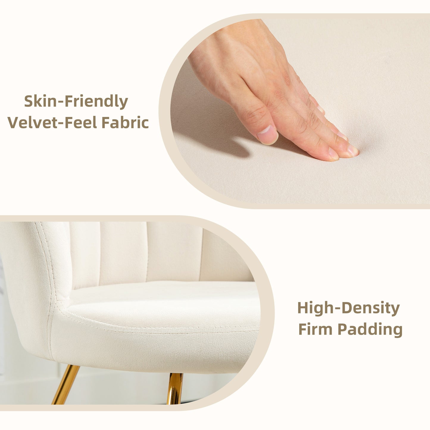 HOMCOM Velvet Feel Lotus Petal Accent Chair Cream Upholstered Living Room Bedroom Seating