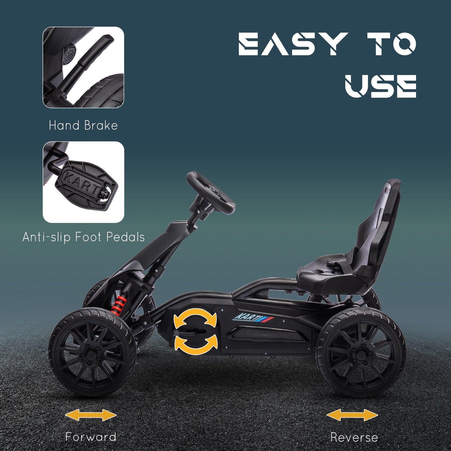 HOMCOM Children Pedal Go Kart w/ Adjustable Seat, Handbrake - Black - ALL4U RETAILER LTD