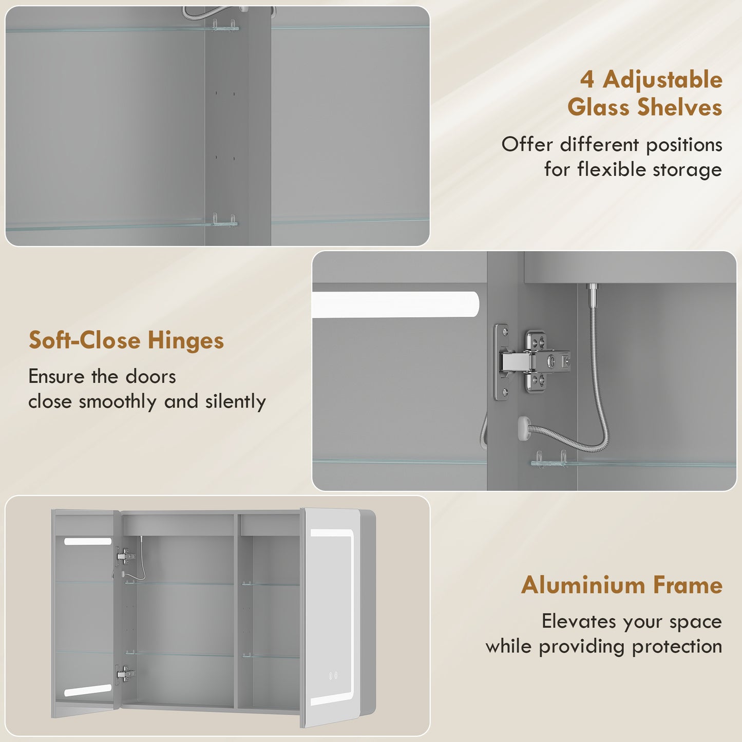 HOMCOM Mirrored Bathroom Cabinet With LED Lights 60 x 80 cm Anti Fog Mirror Cabinet With 3 Colour Dimmable Lighting