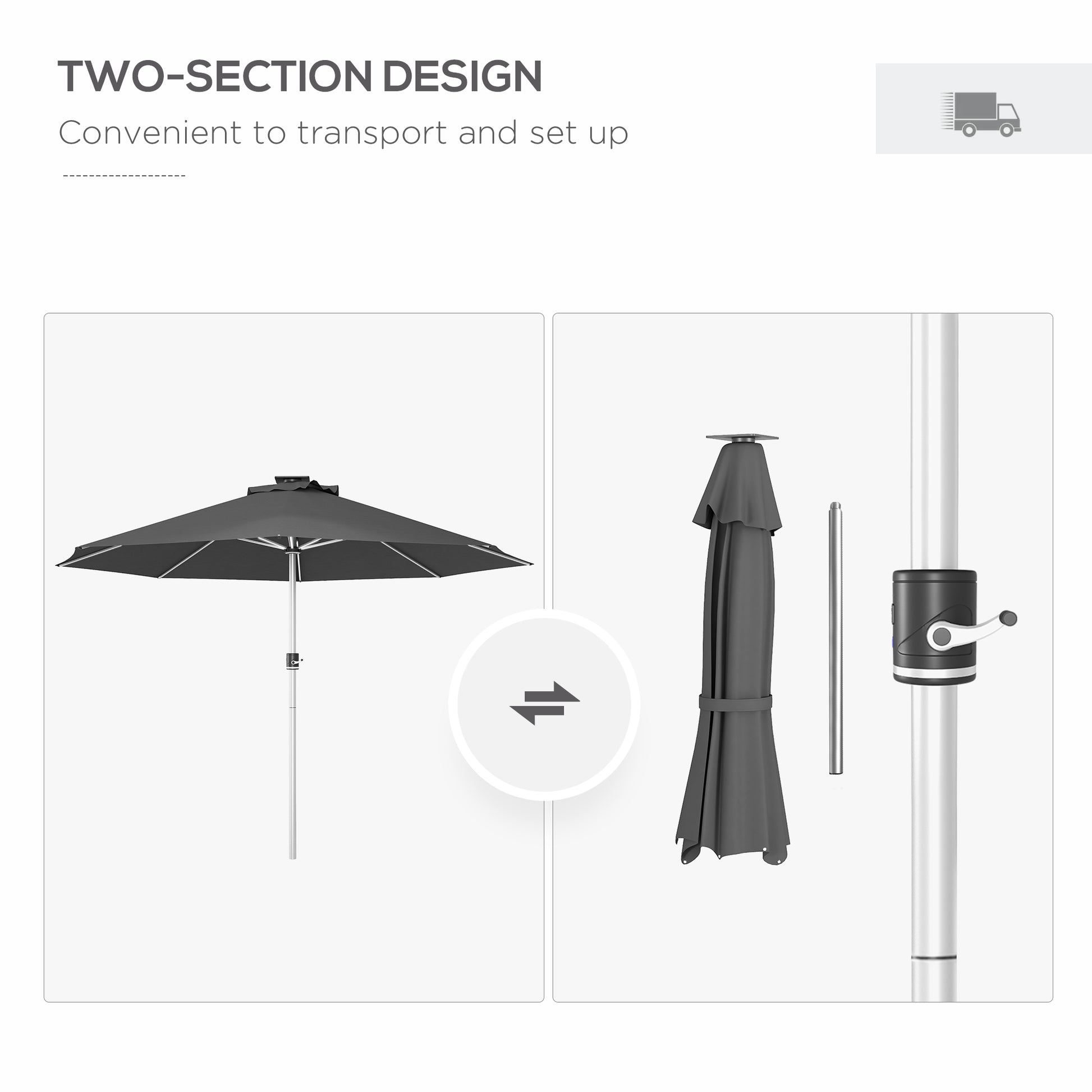 Outsunny Lighted Solar Patio Umbrella with 4 Modes, Waterproof Design & USB Charging - Charcoal Grey - ALL4U RETAILER LTD