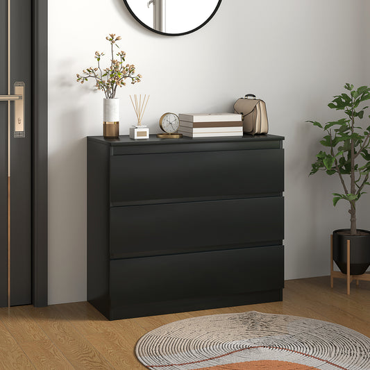 HOMCOM Chest Of Three Drawers Black Modern Dresser For Bedroom Storage And Organization
