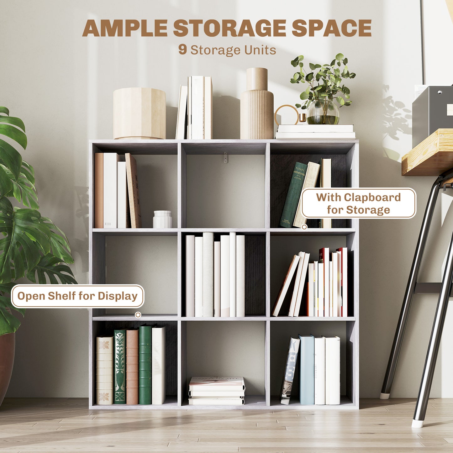 HOMCOM Marble Grey Nine Cube Storage Shelf Particle Board Durable Home Office Organizer