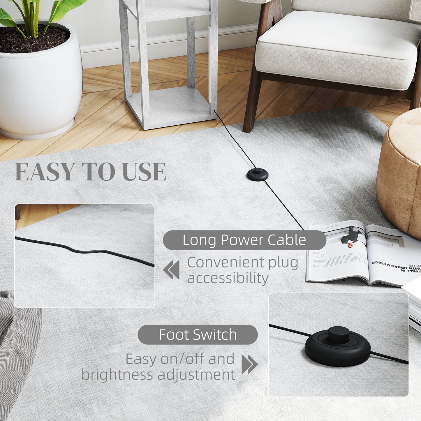 HOMCOM Floor Lamp With Shelves And Three Brightness Levels Warm White LED Light For Living Room
