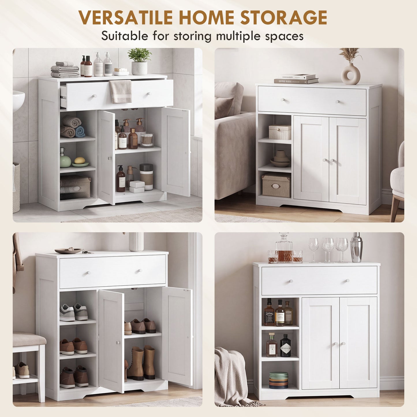 Homcom Freestanding White Bathroom Floor Cabinet With Drawer