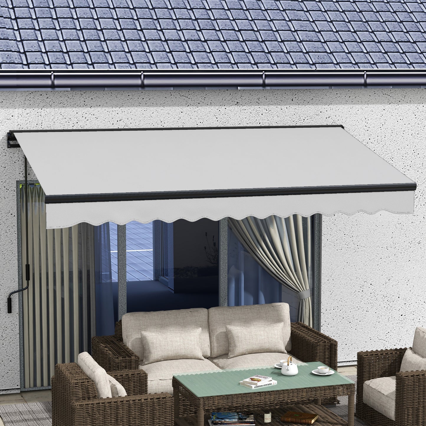 Outsunny 3.5 x 2.5m Aluminium Frame Electric Awning, Retractable Sun Canopy for Patio Door Window, Light Grey - ALL4U RETAILER LTD