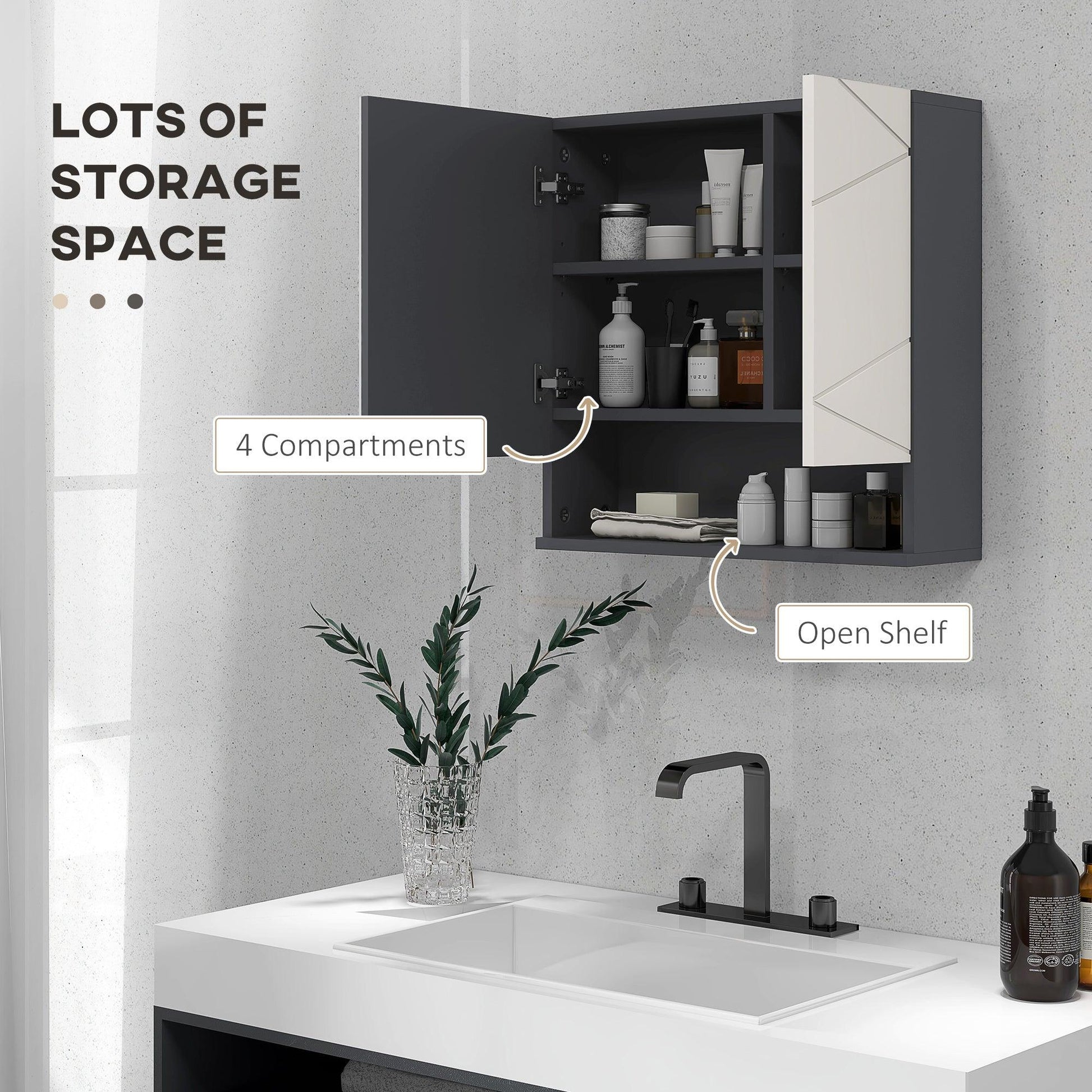 kleankin Wall Mounted Bathroom Storage Cupboard W/ Mirror and Shelf, Light Grey - ALL4U RETAILER LTD