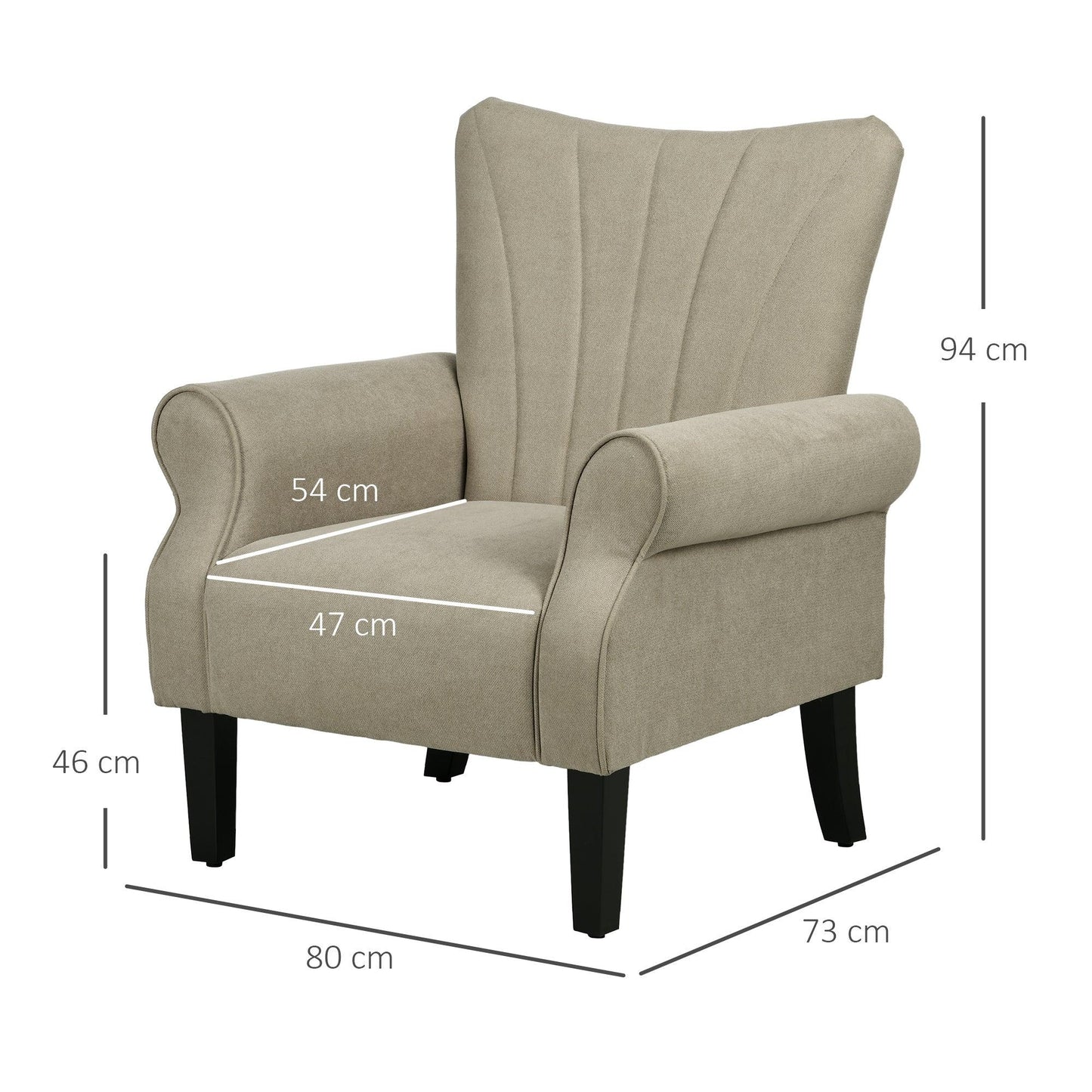 HOMCOM Armchair, Upholstered Modern Accent Chair with Wood Legs, Beige - ALL4U RETAILER LTD