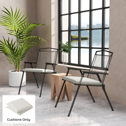 Outsunny Outdoor Seat Cushions Set Of 2 With Ties Waterproof Garden Pads Cream White 7cm Thick High Density Foam