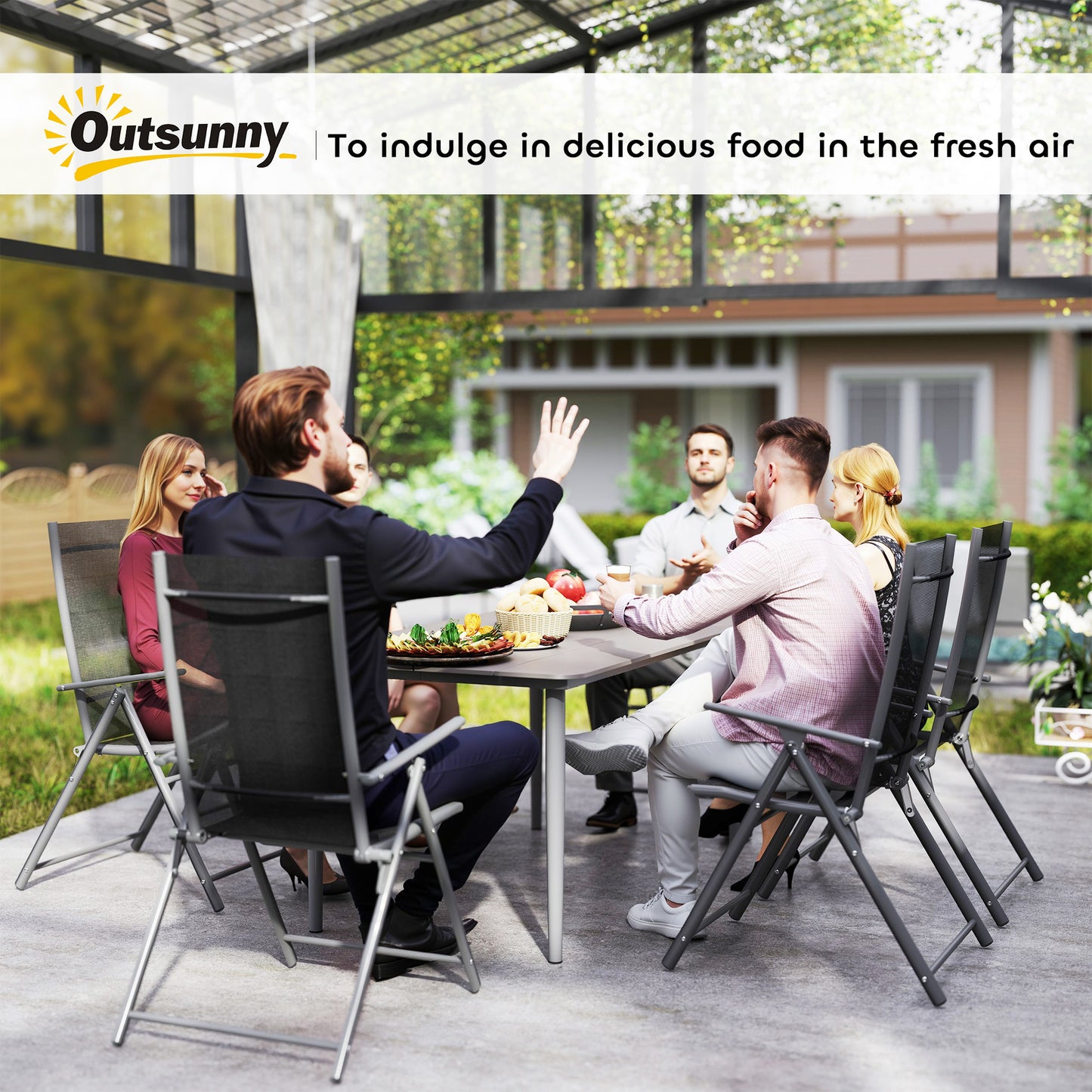 Outsunny Garden Table Outdoor Dining Table For 6 People 160 x 90 x 74 cm WPC Top Rust Resistant Metal Frame Dark Grey