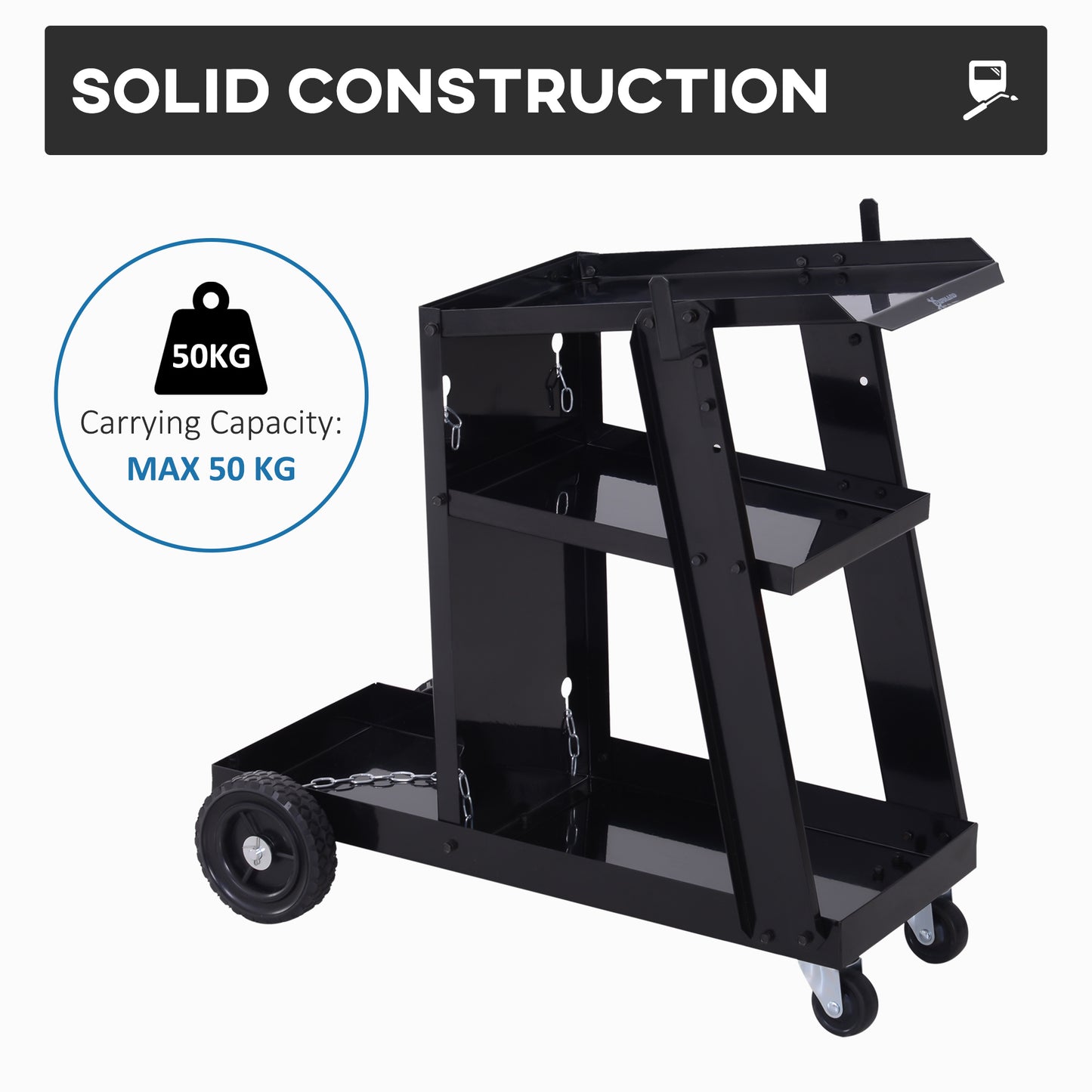 DURHAND Heavy-Duty Welding Trolley Cart with Wheels and Safety Chains for Gas Bottles – Black Garage Storage Solution - ALL4U RETAILER LTD