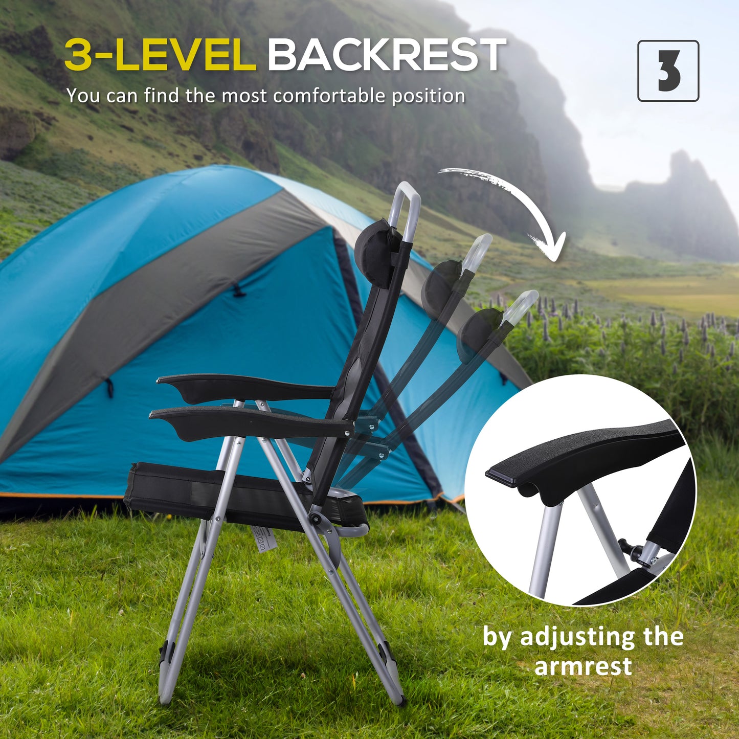 Outsunny 3 Piece Folding Camping Table And Chairs Set With Adjustable Height Table And Backpacking Chairs