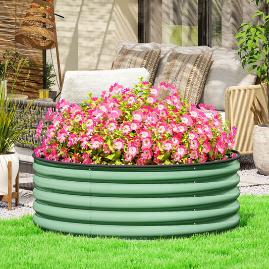 Outsunny Galvanised Raised Garden Bed Safety Edging Outdoor Planter Box 120 x 120 x 43cm Light Green Gloves Included
