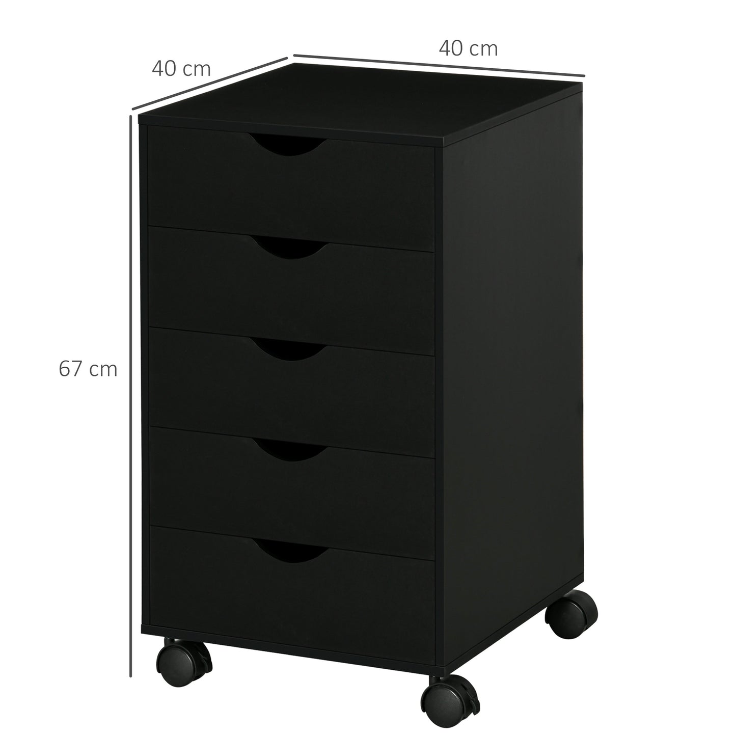 HOMCOM 5 Drawer Mobile Filing Cabinet Vertical File Cabinet Modern Rolling Printer Stand for Home Office Black - ALL4U RETAILER LTD