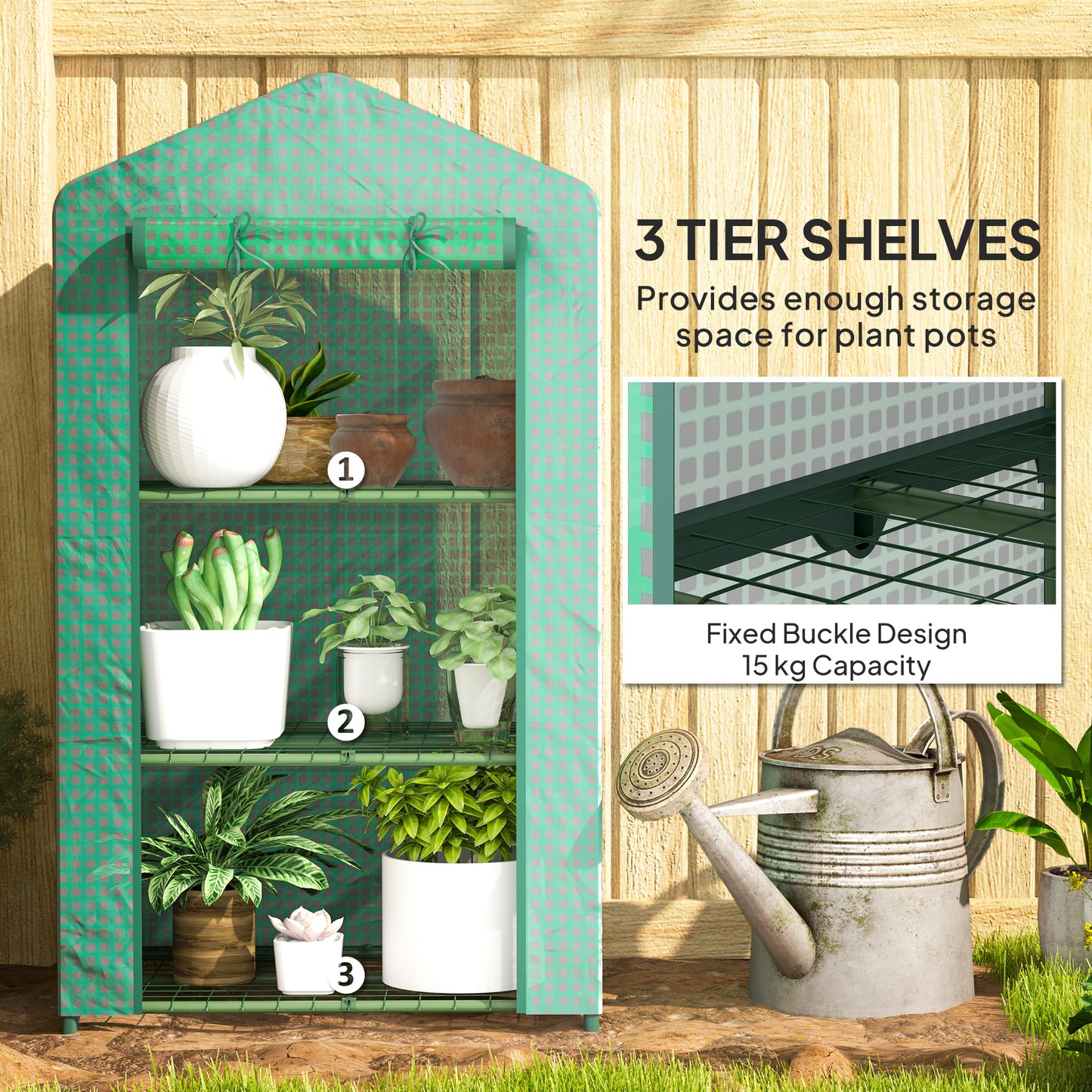 Outsunny 3 Tier Mini Greenhouse Portable Garden Grow House With Roll Up Door And Wire Shelves 69x49x125 Cm Green