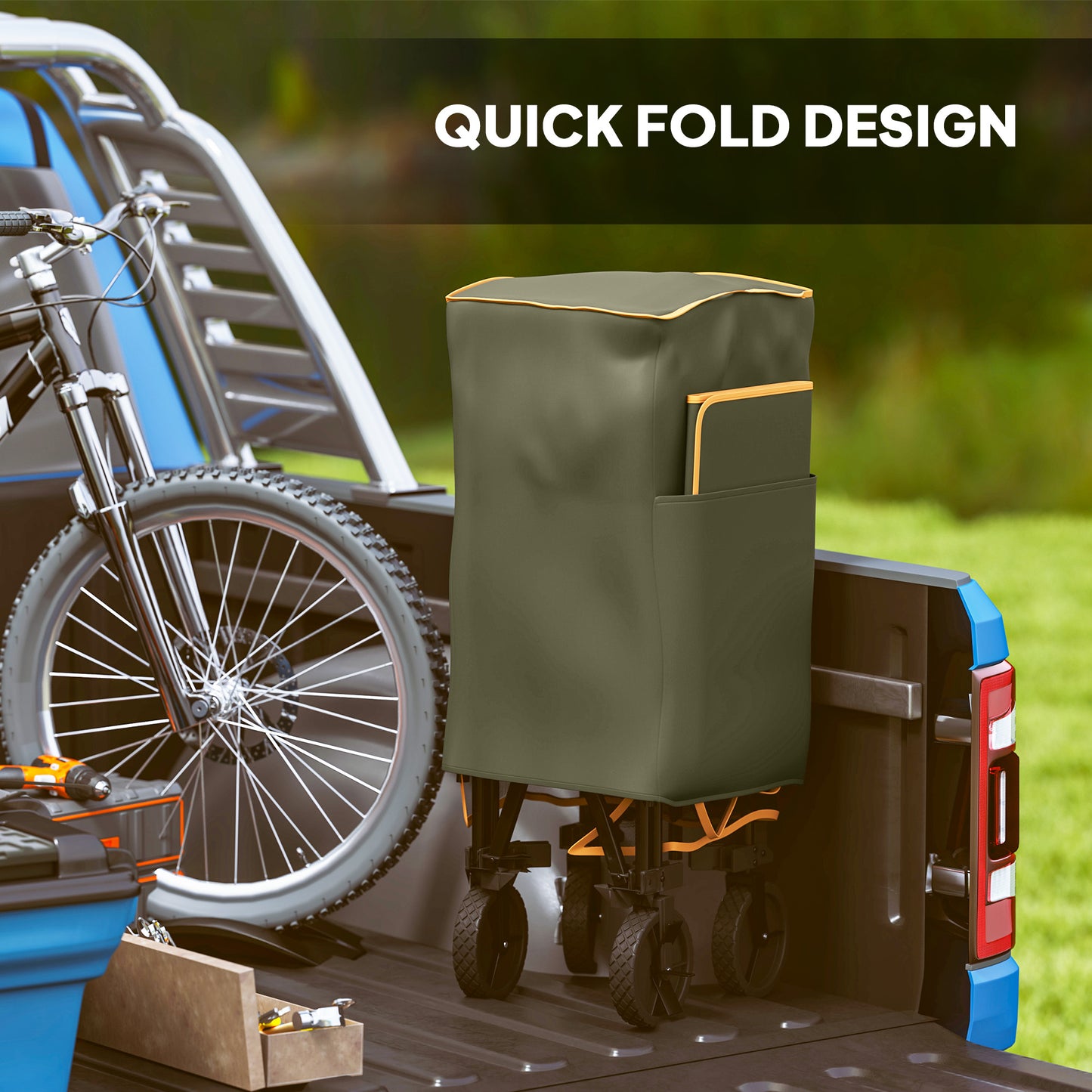 Outsunny Double Decker Folding Trolley With Wheels 200KG And 350L Capacity Collapsible Wagon For Camping Garden Grey