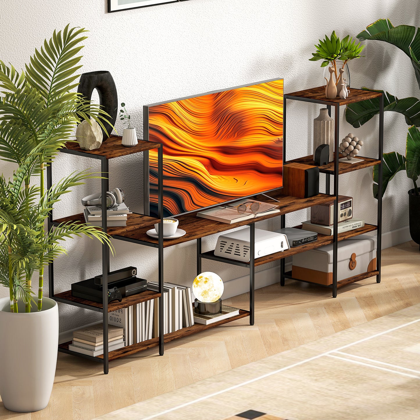 HOMCOM Industrial TV Stand for TVs Up to 55 Inches with Storage Shelves Entertainment Centre for Living Room and Bedroom