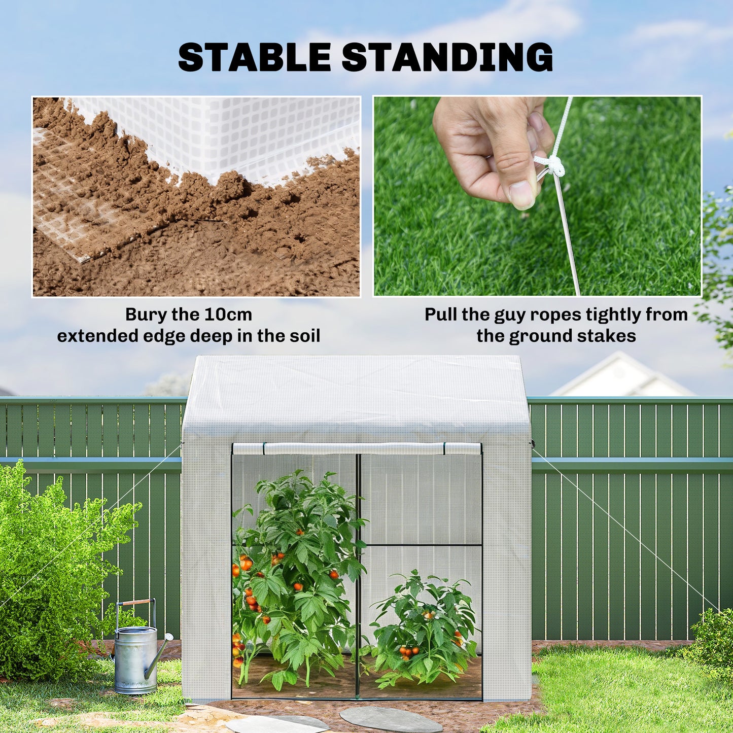 Outsunny Walk In Greenhouse For Outdoor Tomatoes With Roll Up Door And Mesh Windows PE Cover 200 x 140 x 200 cm White