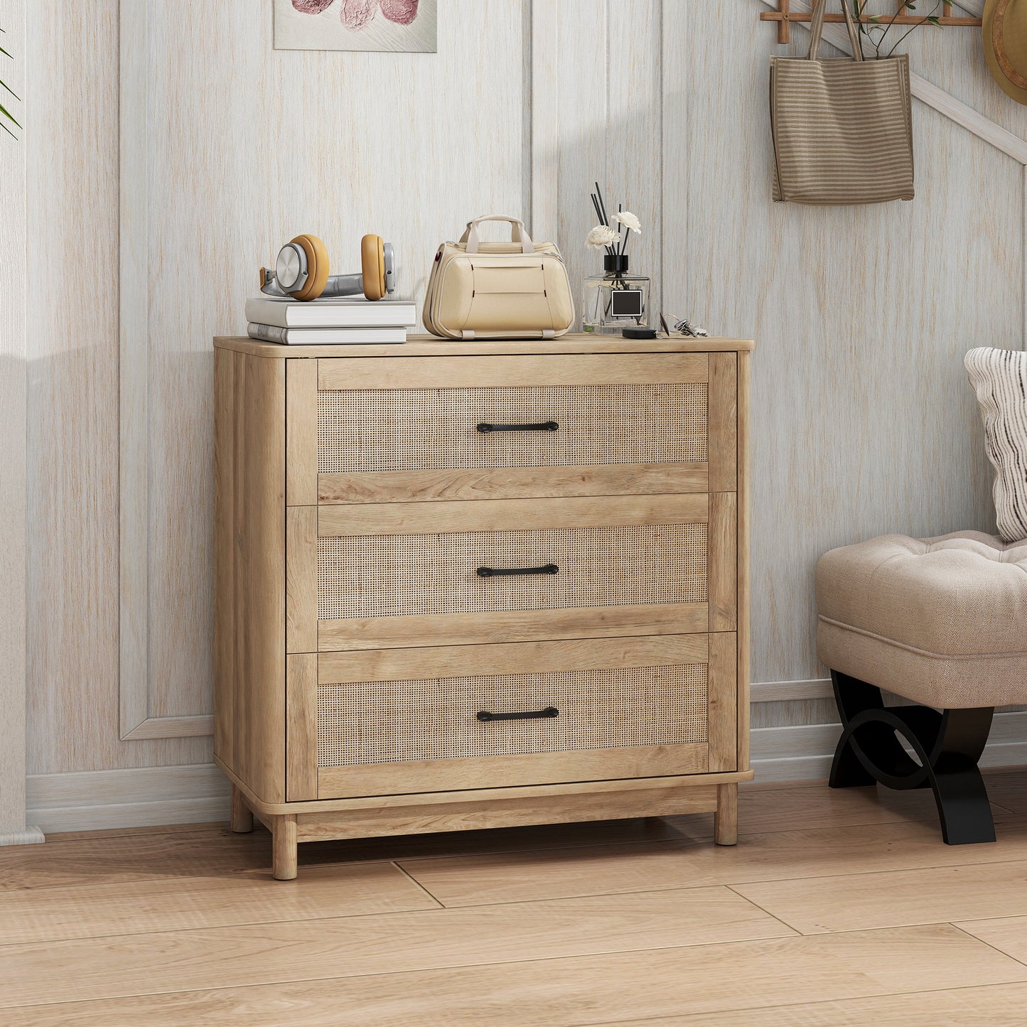 HOMCOM 76 Cm Wide Oak Chest Of Drawers With Three Drawers For Bedroom Organization