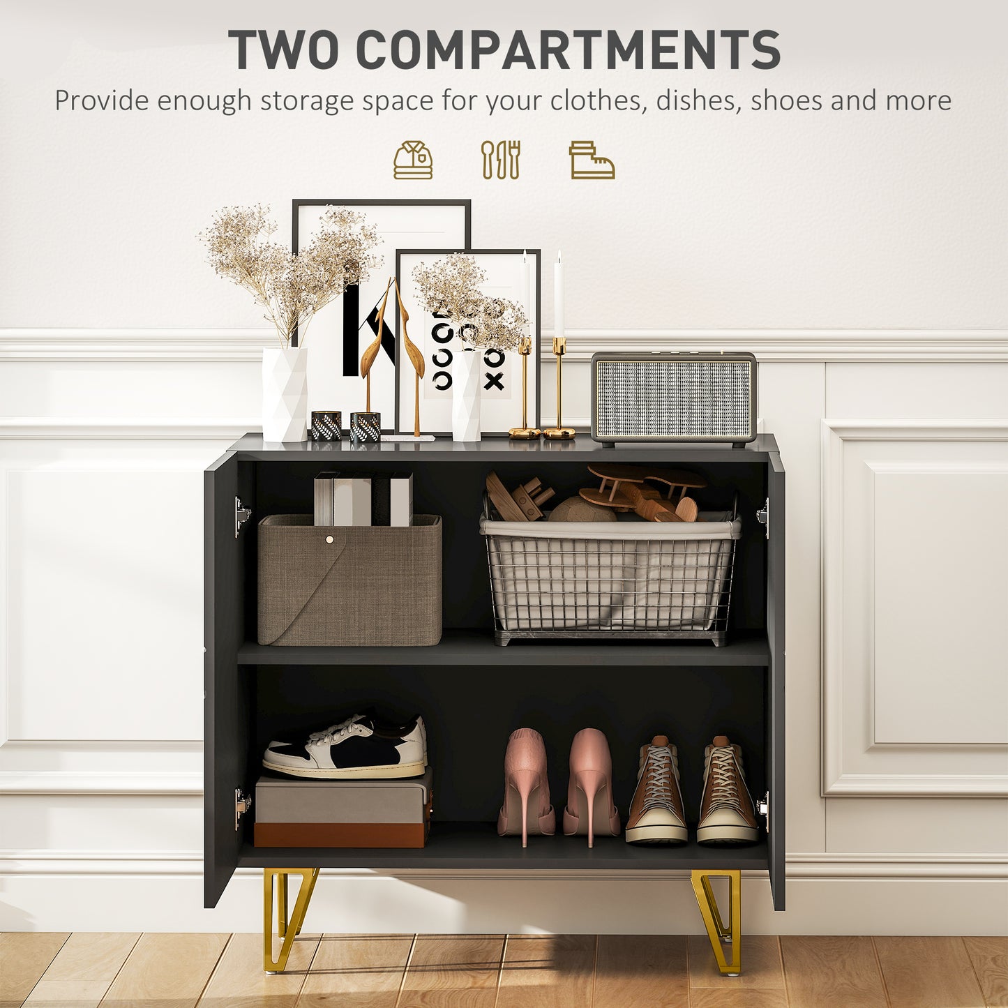 HOMCOM Modern Luxe High Gloss Sideboard With Hairpin Legs In Black Elegant Storage Cabinet