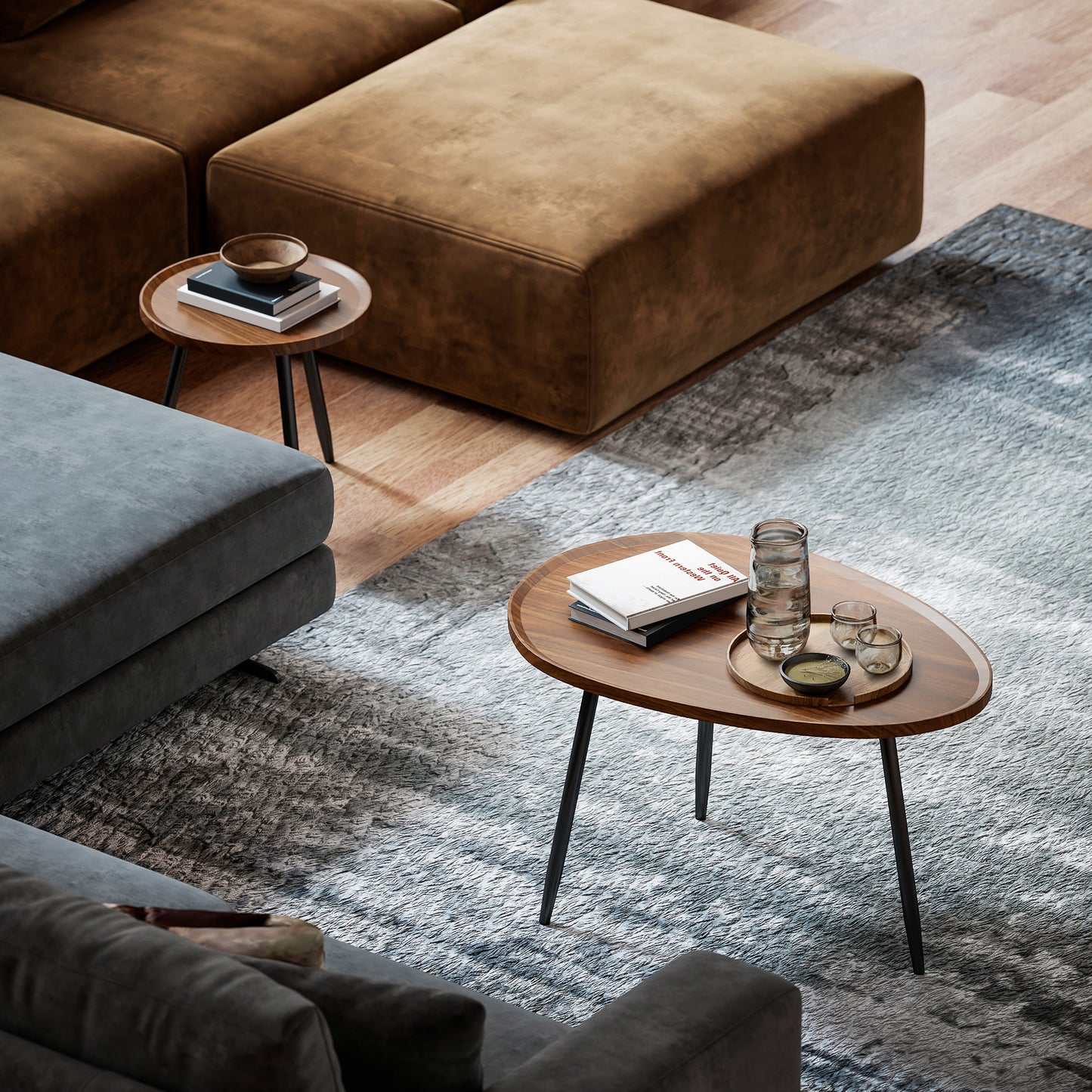 HOMCOM Nesting Coffee Tables Set of 2 80cm Stacking Tables with Metal Legs Chestnut Wood Effect Living Room Office