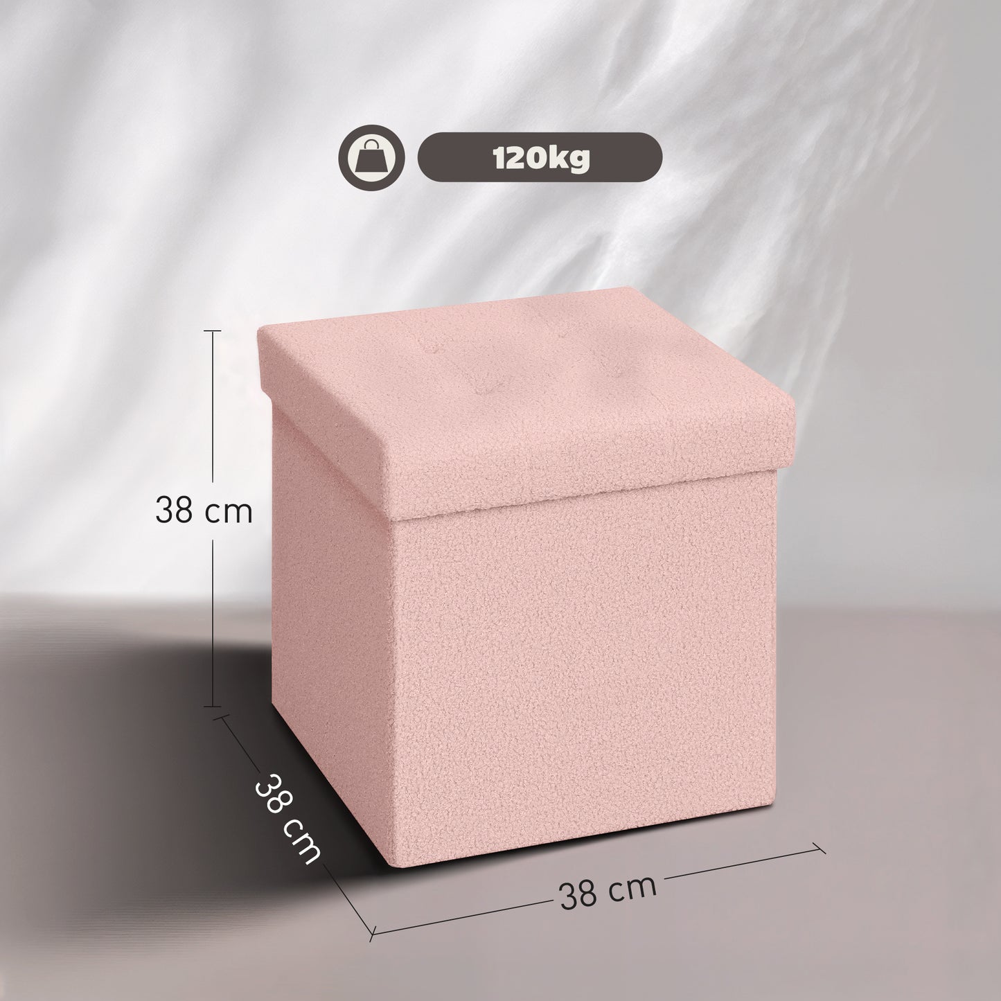 HOMCOM Foldable Sherpa Fleece Storage Ottoman Pink with High Density Foam Soft Touch Upholstery for Small Spaces