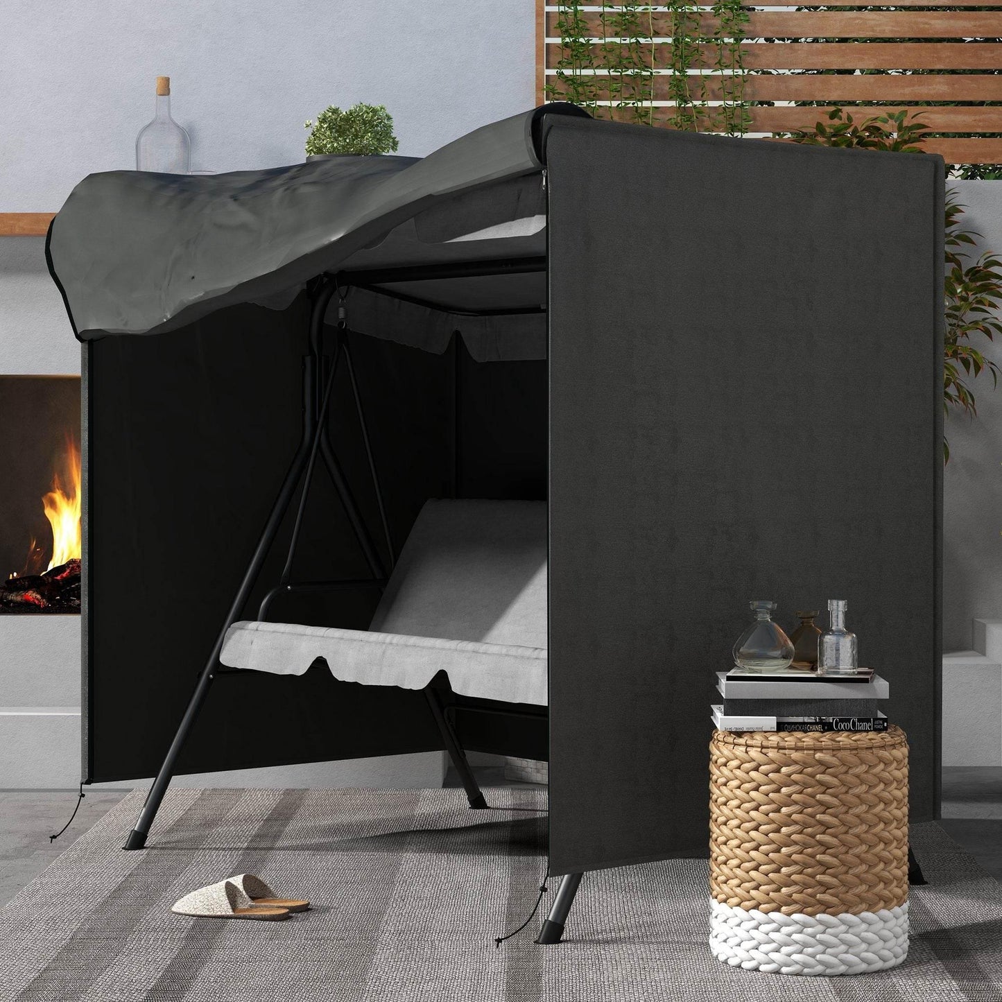 Outsunny Durable Dark Grey 600D Oxford Waterproof Swing Chair Cover with UV Protection - 177L x 114W x 152H cm - ALL4U RETAILER LTD