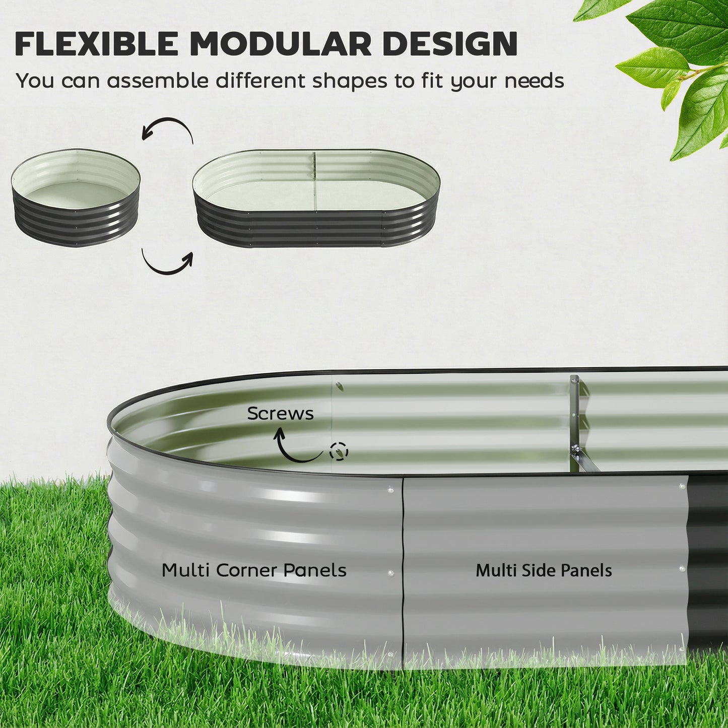 Outsunny Galvanised Raised Garden Bed With Safety Edging Planter Box For Flowers Herbs Succulents Dark Grey