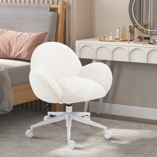 HOMCOM Fluffy Cream White Desk Chair with Rolling Wheels - Makeup Vanity Chair for Home Office and Bedroom - ALL4U RETAILER LTD