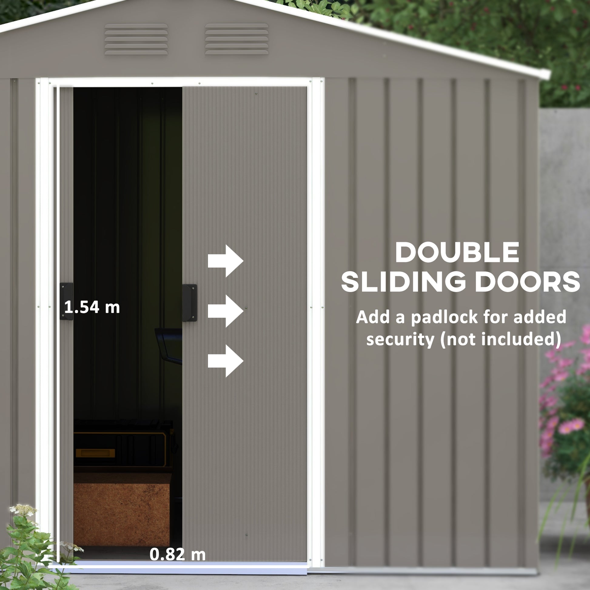 Outsunny Outdoor Metal Garden Storage Shed with Double Sliding Doors and Ventilation - Light Grey, 8x6ft - ALL4U RETAILER LTD