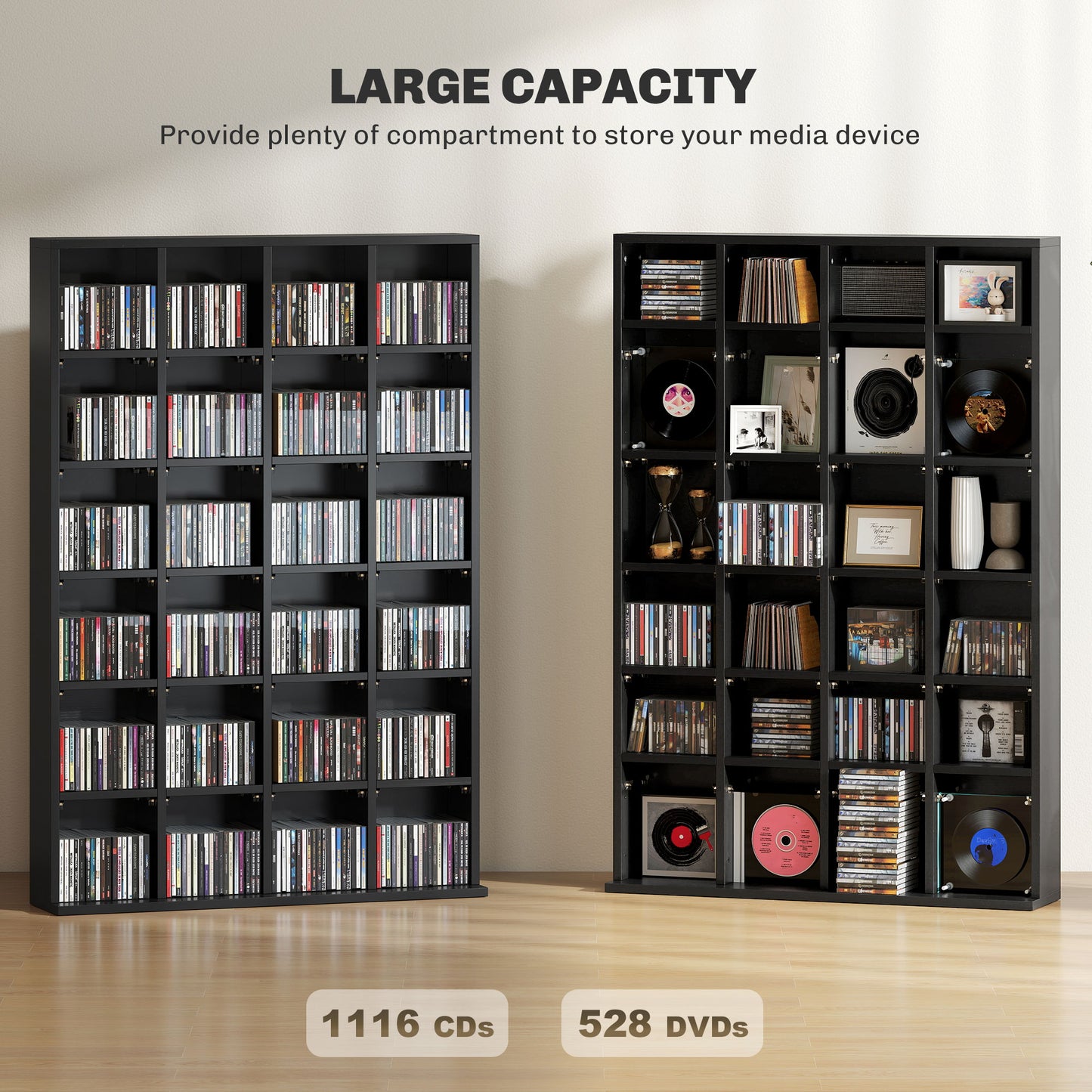HOMCOM CD And DVD Storage Unit With Adjustable Shelves For Home Theater 89 x 130.5 cm Black Modern Cabinet