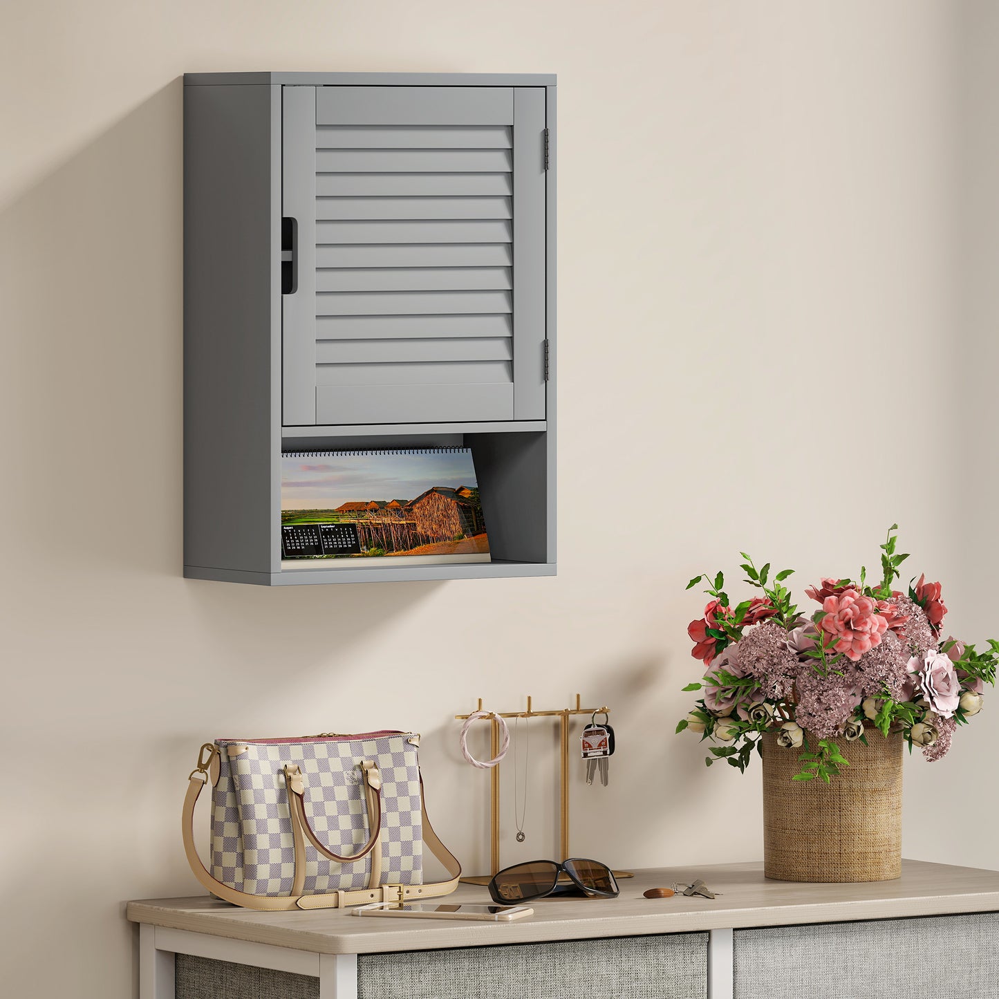 HOMCOM Wall Mounted Bathroom Cabinet Grey With Adjustable Shelves 40 x 20 x 60 cm