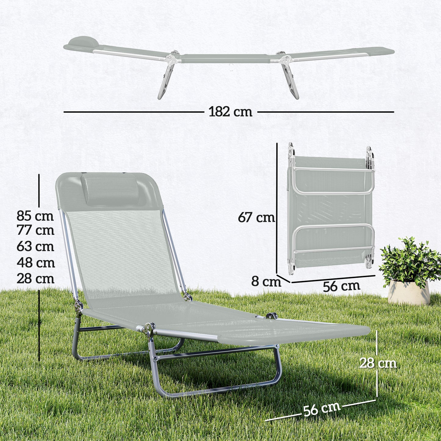 Outsunny Set Of Two Steel Frame Sun Loungers With Reclining Backs Folding For Easy Transport Light Grey