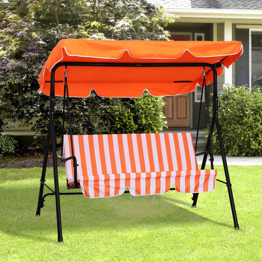 Outsunny Outdoor Metal Hammock Swing Chair 3-Seater Patio Bench Garden Orange - ALL4U RETAILER LTD