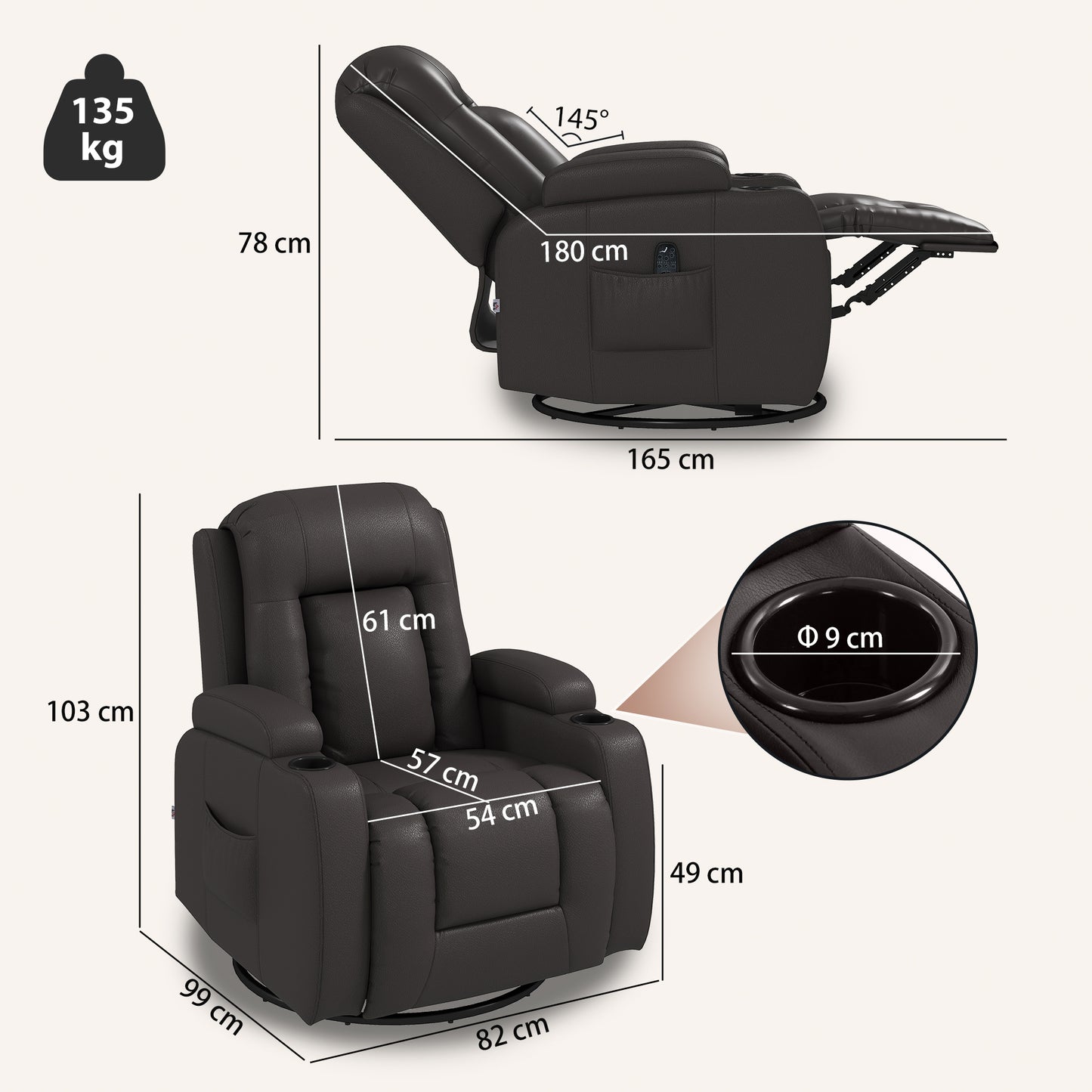 HOMCOM PU Leather Massage Recliner Chair With Footrest And Remote