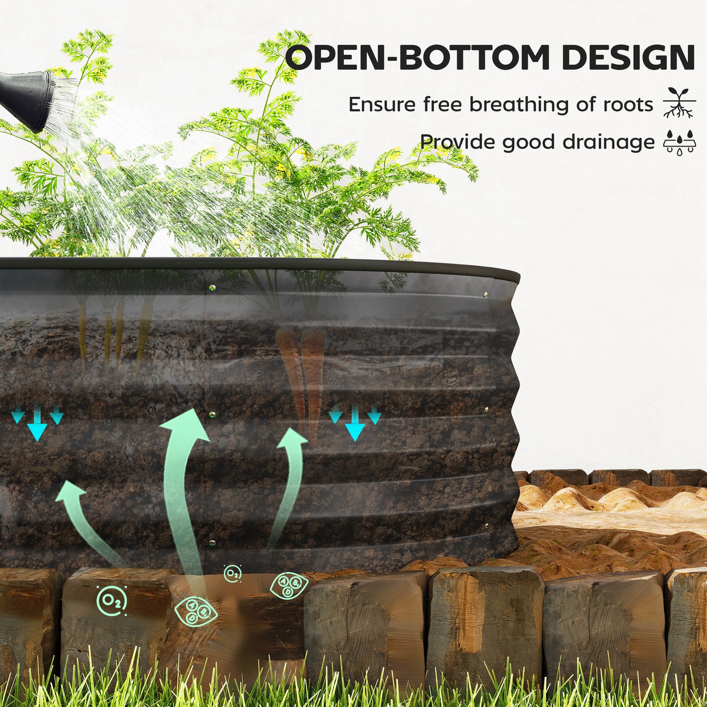 Outsunny Set of Two 150 x 60cm Galvanised Steel Planters for Outdoor Gardens Dark Grey