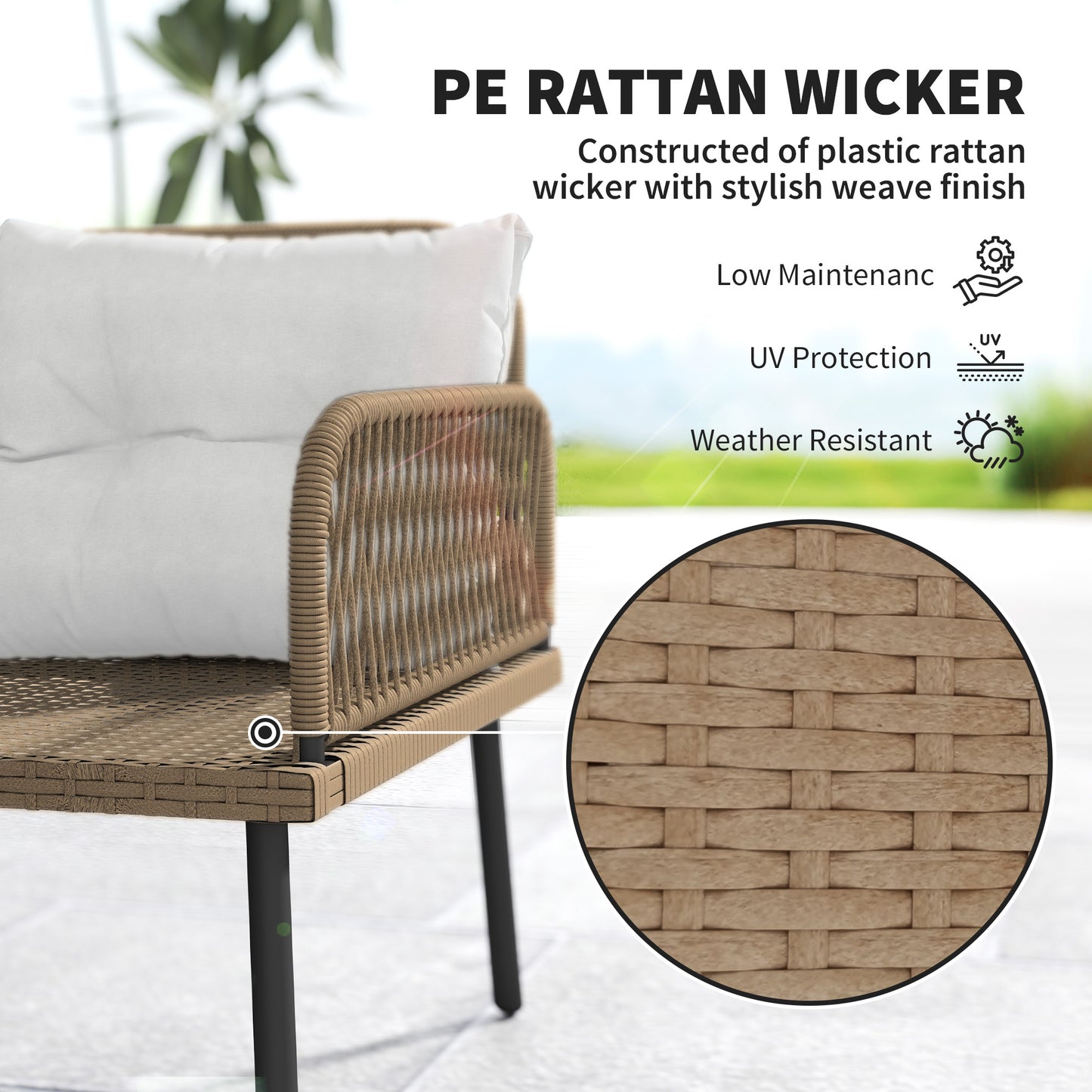 Outsunny 6 Piece Rattan Garden Furniture Set With Cushions And Glass Top Table 8 Seater Cream White