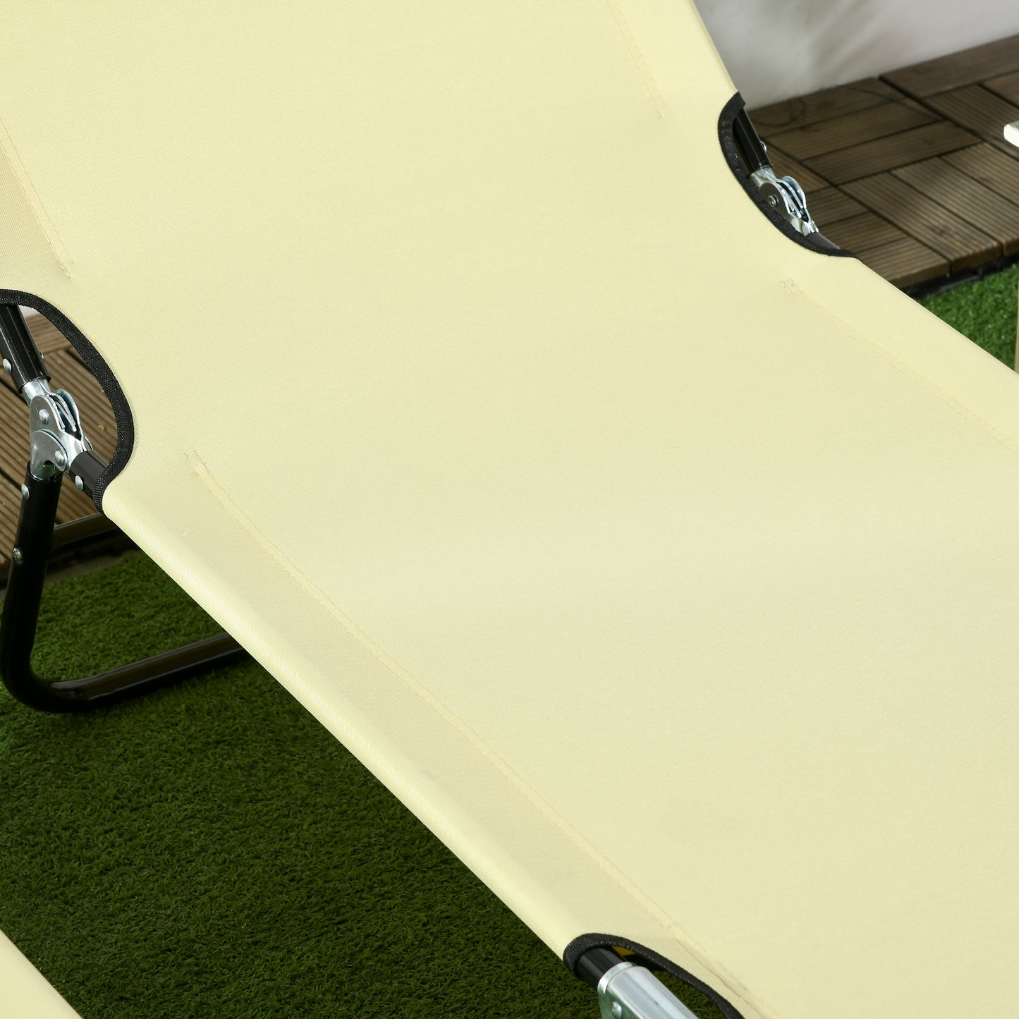 Outsunny Set of Two Metal Frame Folding Sun Loungers Beige With Five Position Reclining Backrest