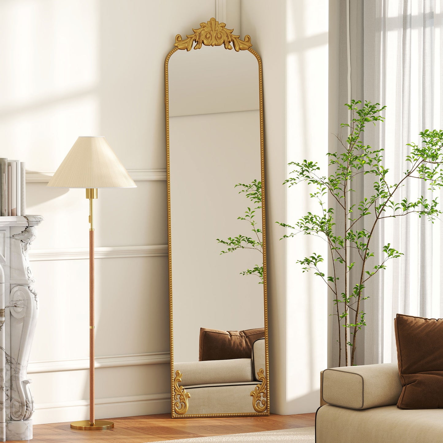 HOMCOM Full Length Floor Mirror 50 By 160 cm With Baroque Gold Tone Metal Frame For Bedroom Living Room Dressing Room