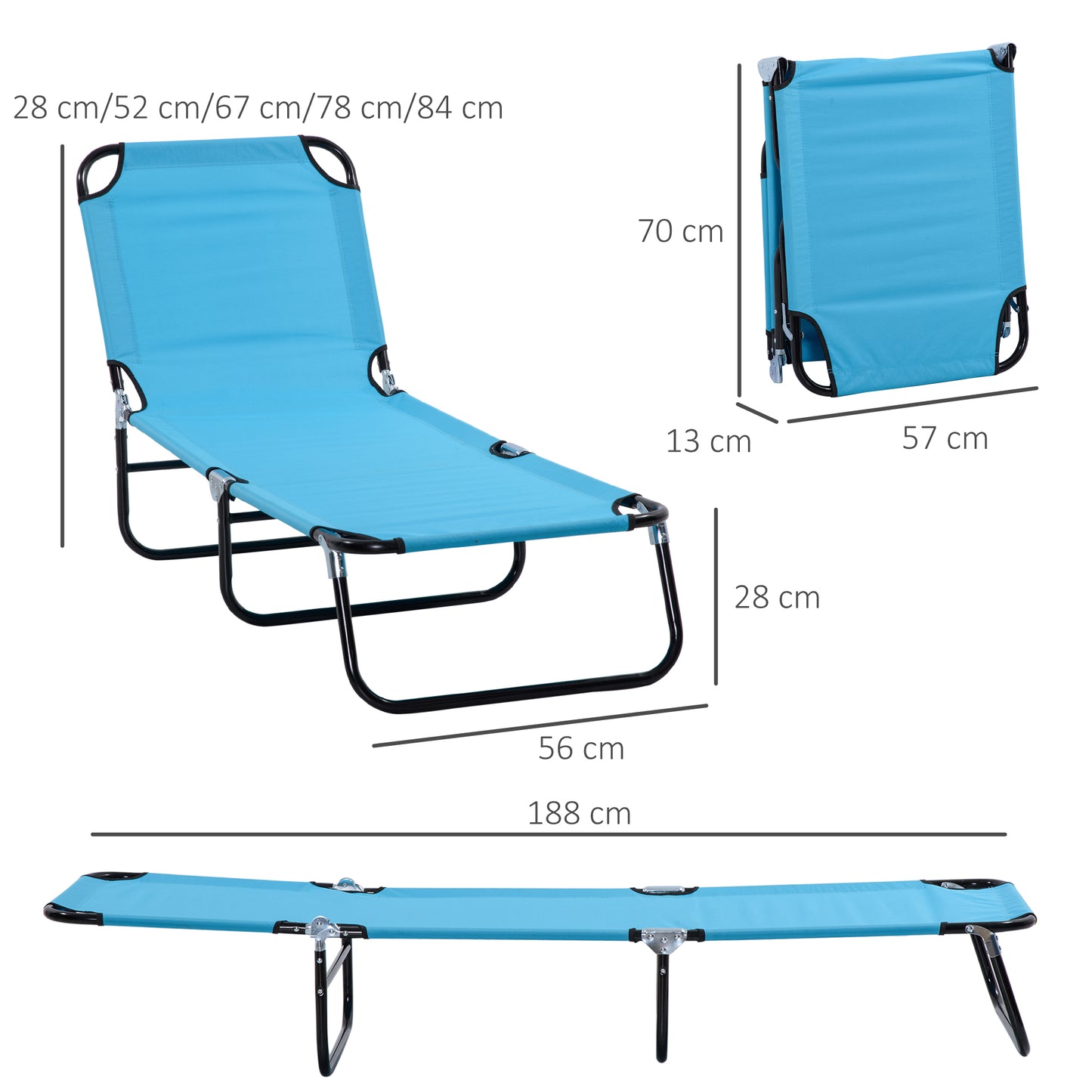 Outsunny Adjustable Outdoor Sun Lounger Set of 2 with Portable Design and Breathable Fabric in Sky Blue - ALL4U RETAILER LTD