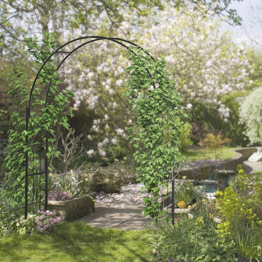 Outsunny 223cm Garden Arch Trellis Outdoor Wedding Arbor For Climbing Roses Vines And Plants Black Metal