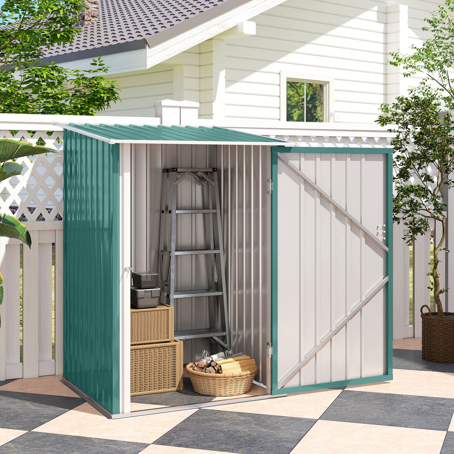 Outsunny Lean To Steel Garden Shed 3.3 By 3.4 Feet With Locking Door Green Galvanised Steel