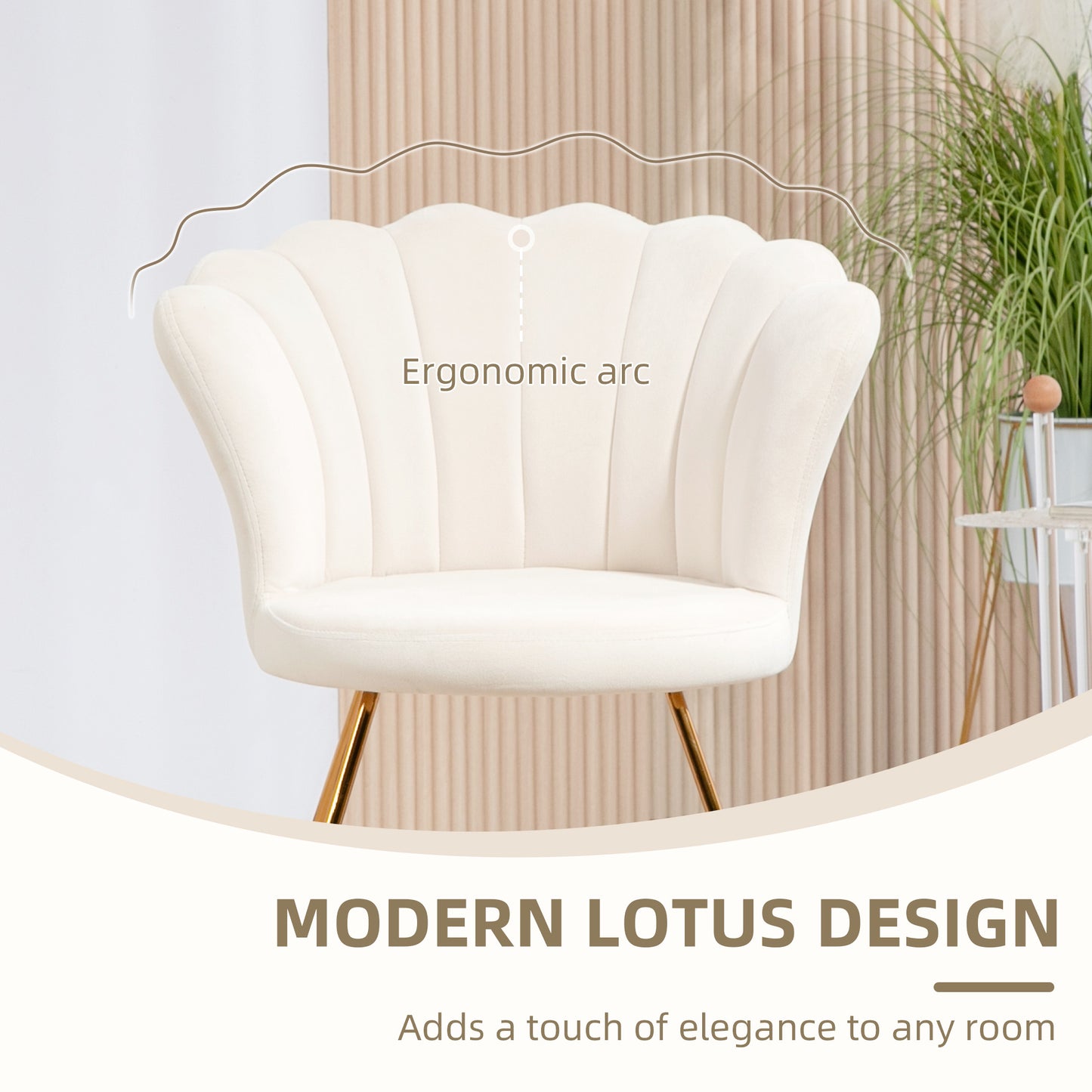 HOMCOM Velvet Feel Lotus Petal Accent Chair Cream Upholstered Living Room Bedroom Seating