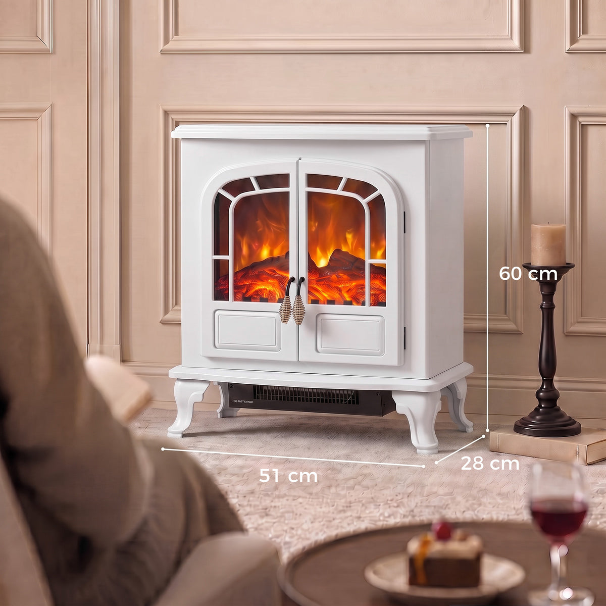 Homcom White Freestanding Electric Fireplace Heater With Led Flames