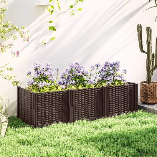 Outsunny Plastic Raised Garden Bed Modular Planter Box Kit Garden Fence Edging Border Flowers Vegetables Herbs Brown